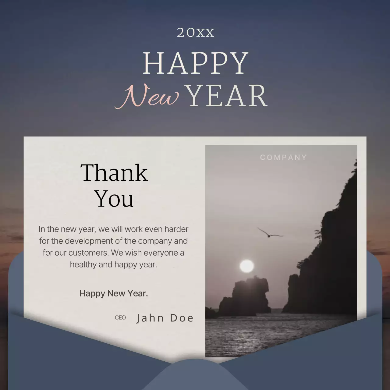 블루 엘레강트 새해인사 카드 소셜 미디어 포스트