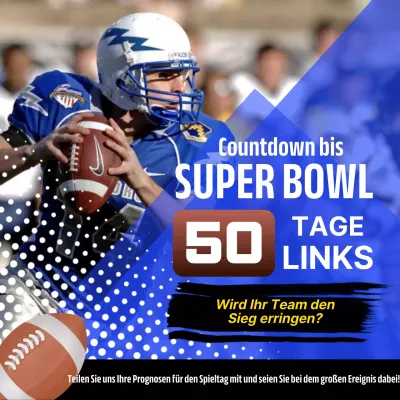 Geometrische Super Bowl Countdown-Werbung in Blau und Weiß
