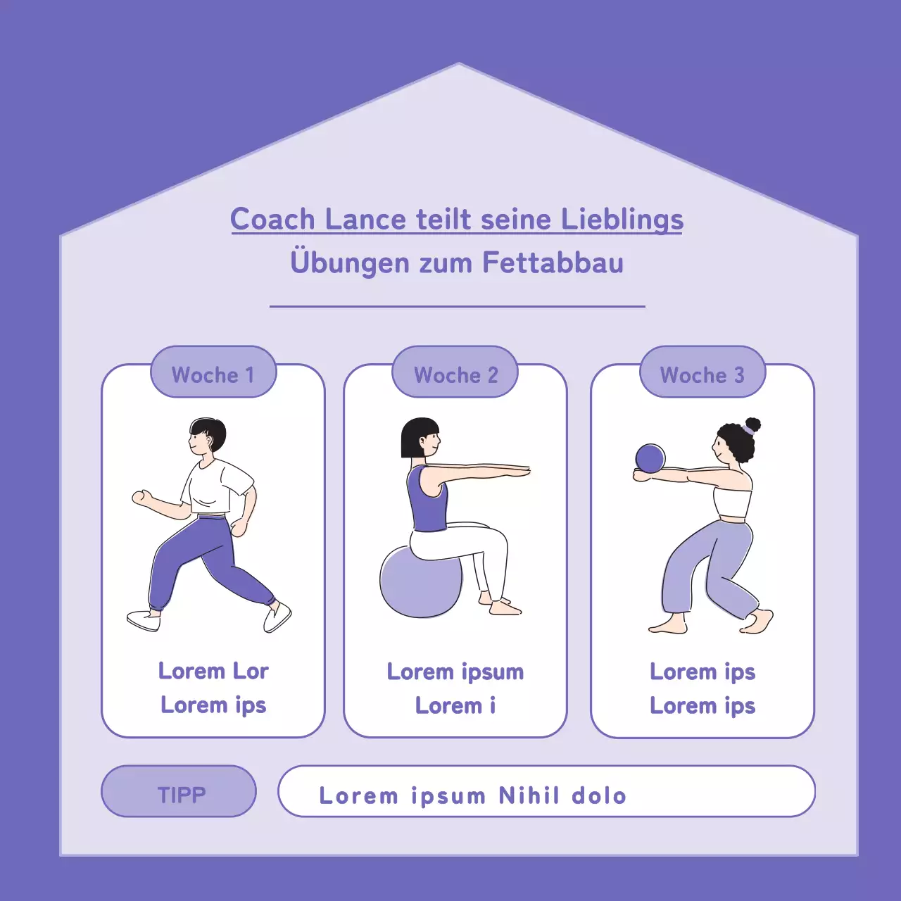 Werben Sie mit einem lilafarbenen, modernen Workout für zu Hause, um Unterstützer zu gewinnen