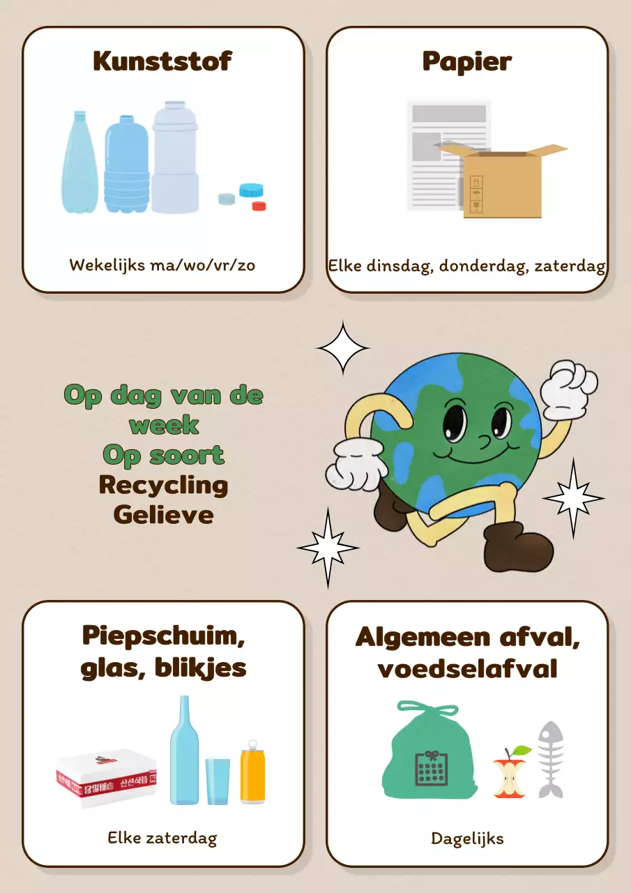 Een eenvoudig groen en bruin vuilnisbord