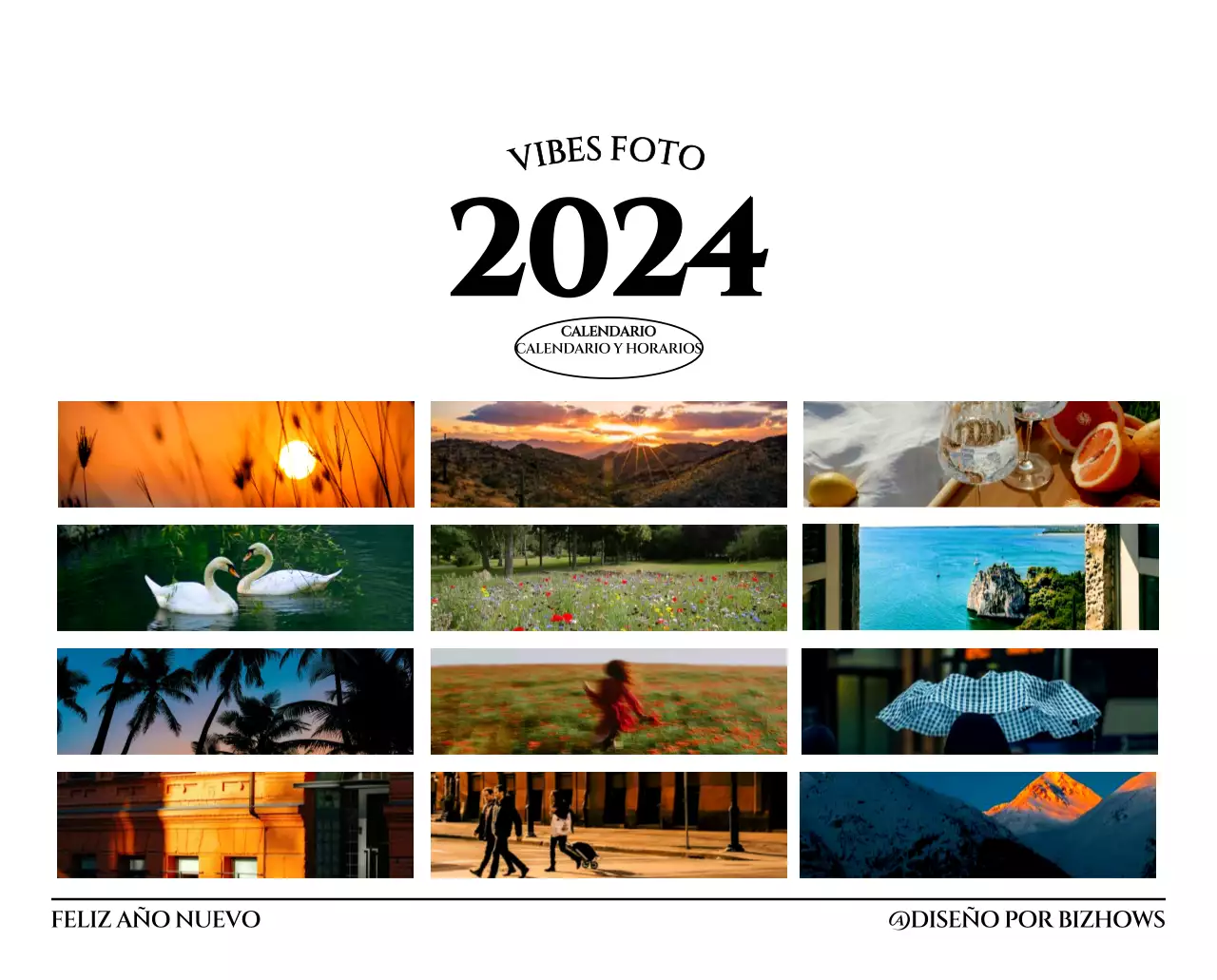 Calendario de pared de estilo sencillo con concepto de fotografía de viajes emocional en blanco y negro