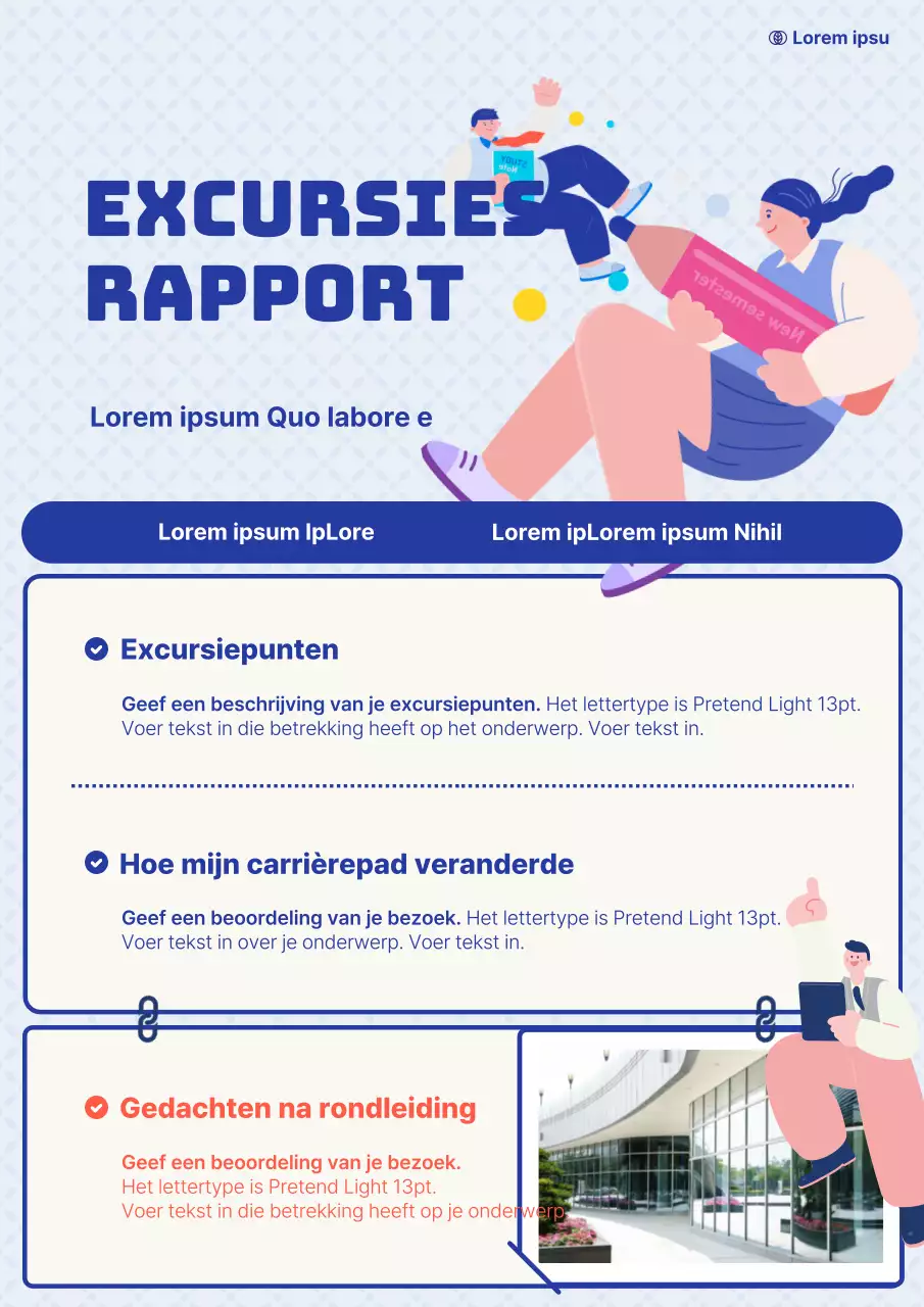 Een eenvoudig excursieverslag in blauw en lichtblauw