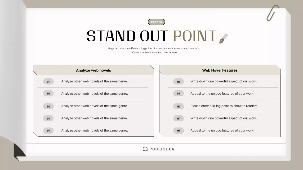 베이지색의 심플한 웹소설 출간기획서 제안서