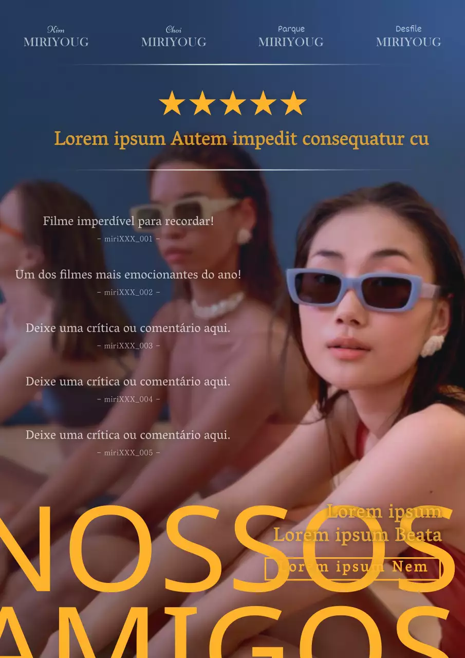 Promover críticas de filmes modernos em azul claro e amarelo