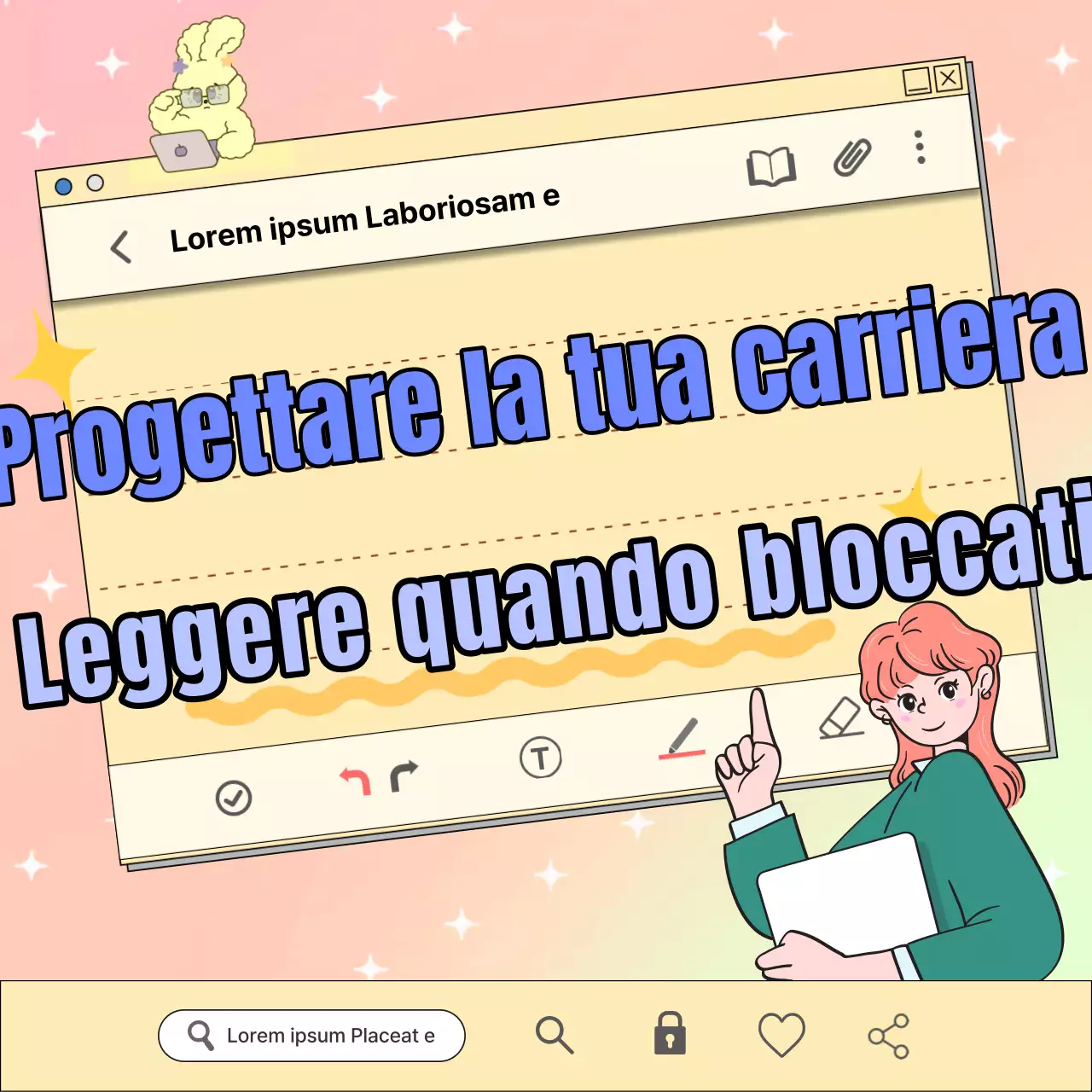 Una guida alla pianificazione della carriera con un concetto di blocco note giallo e kitsch.