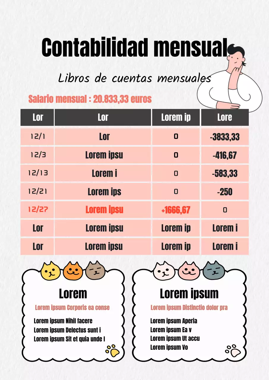 Planificador doméstico mensual minimalista en rosa y negro