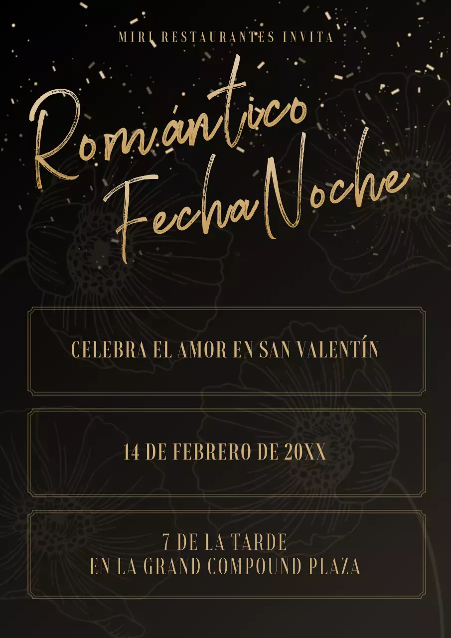 Cena Elegante de San Valentín en Oro y Negro Publicidad