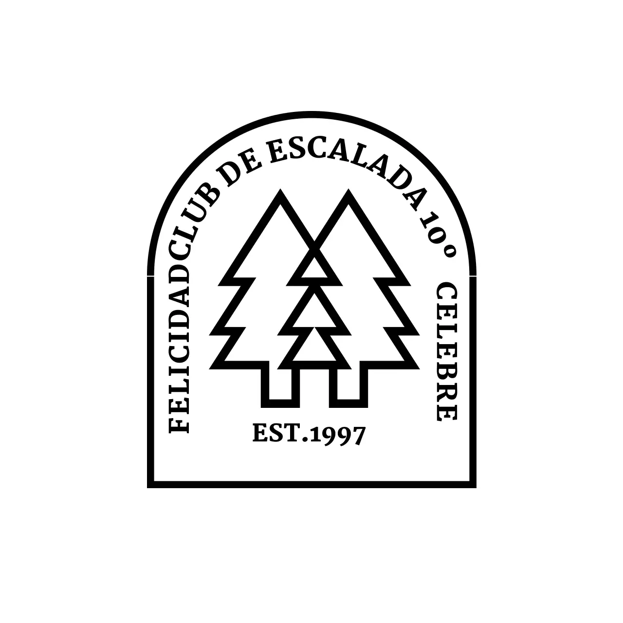 Club de camping con logotipo en forma de arco con ilustración de un árbol