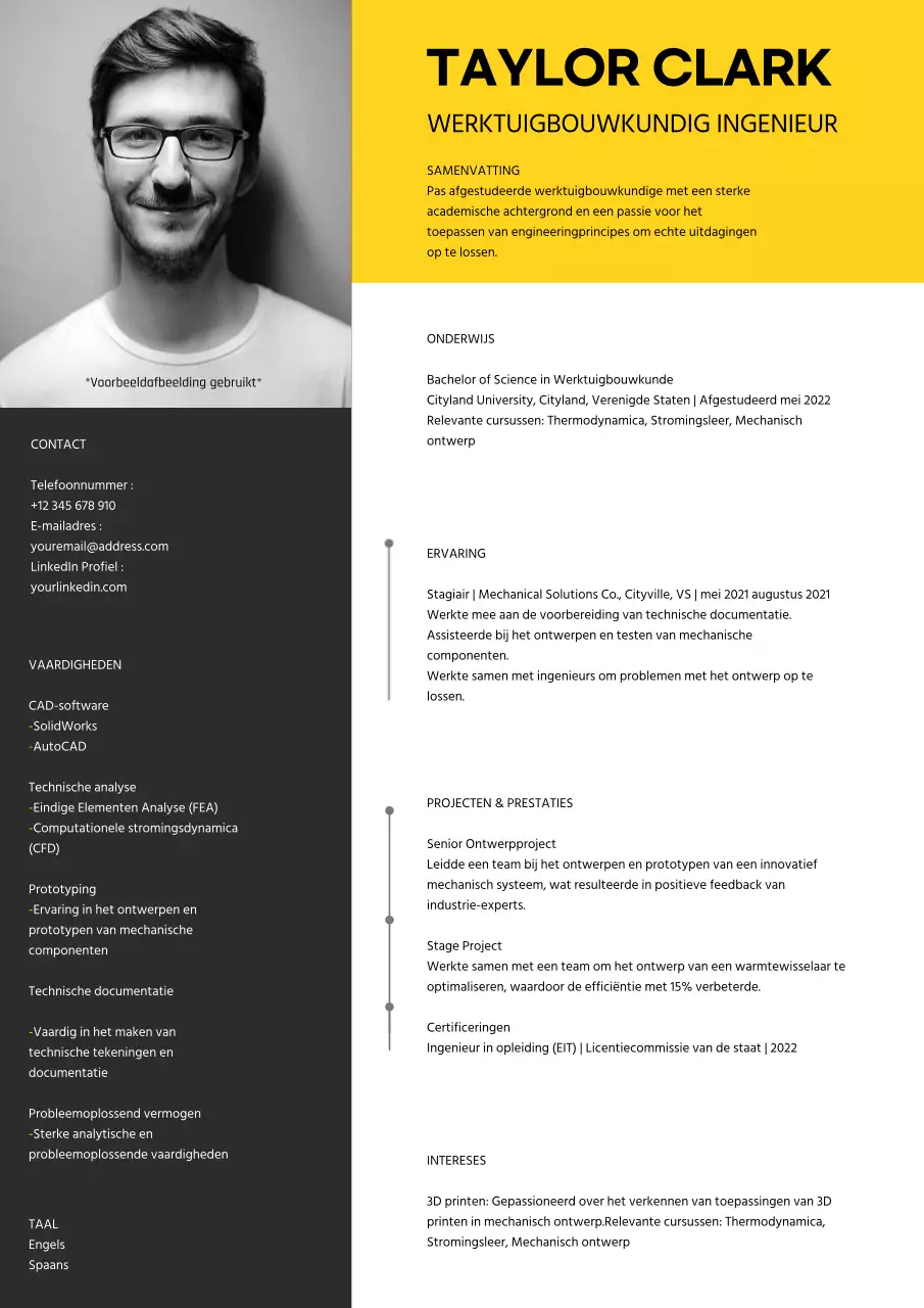 Geel en grijs modern werktuigbouwkundig ingenieur cv