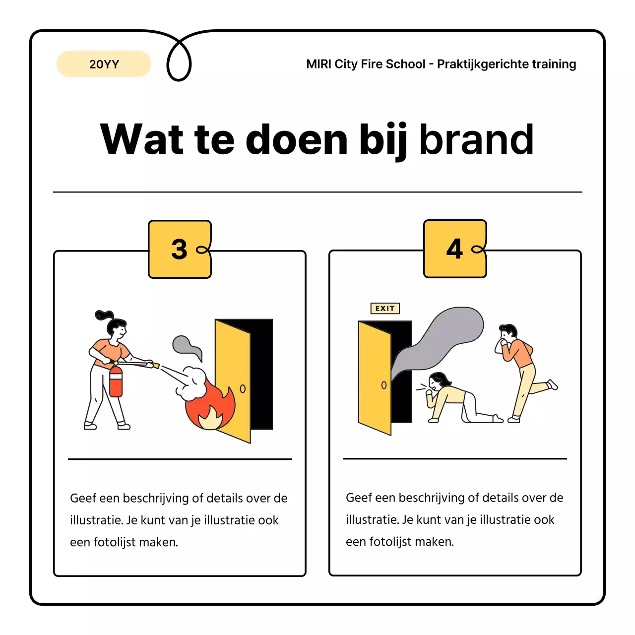 Gele en oranje basisprincipes en een leuk informatieblad over brandveiligheid