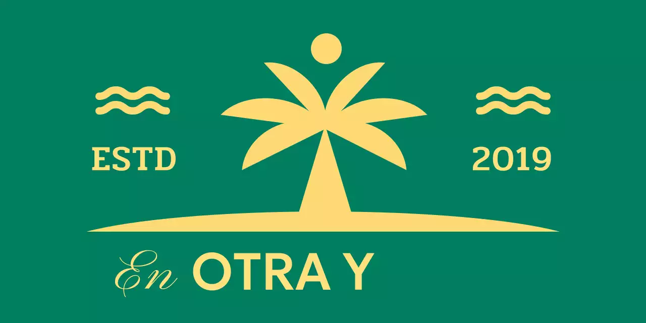 Diseño de papelería con una isla de palmeras