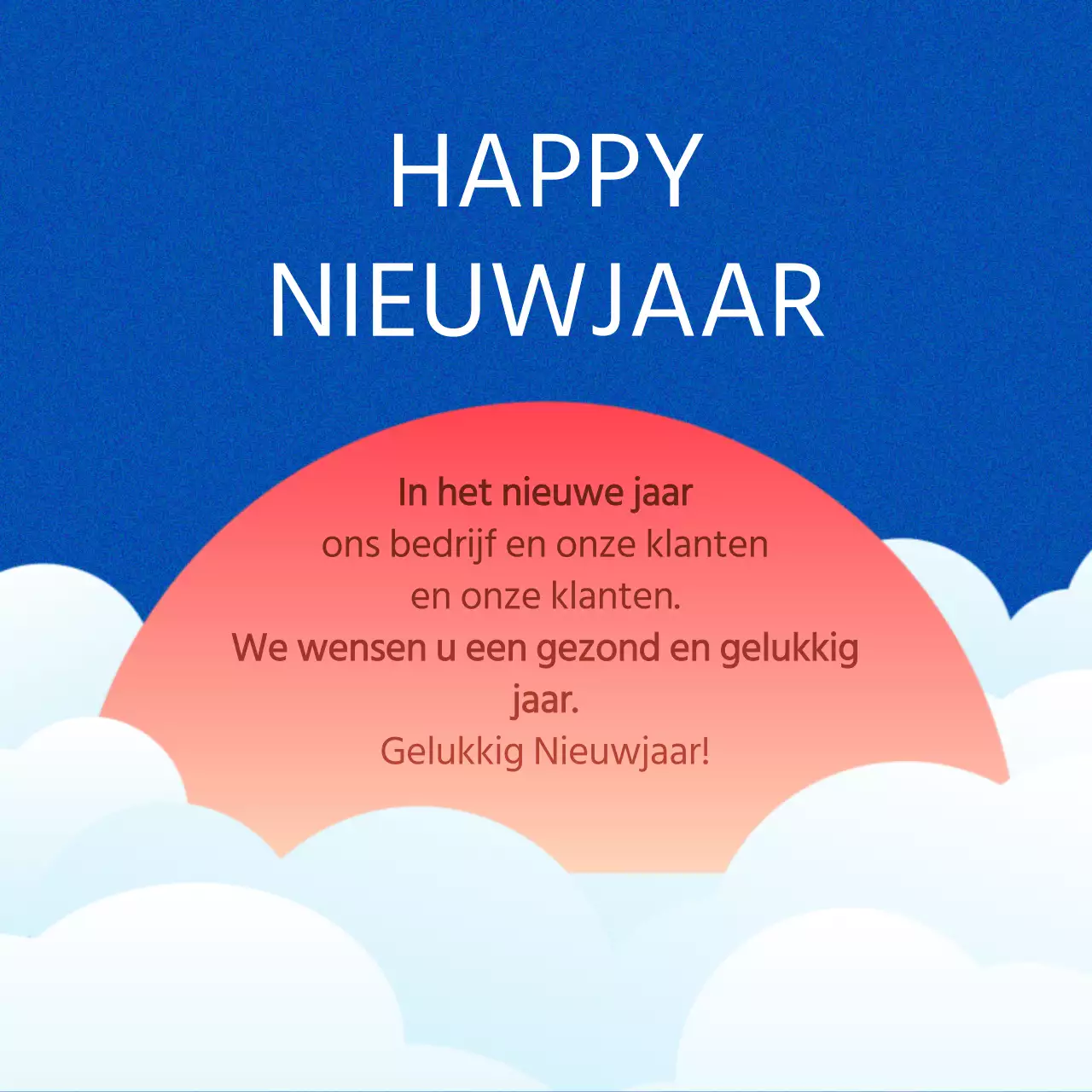 Een eenvoudige nieuwjaarsaankondiging in blauw en roze