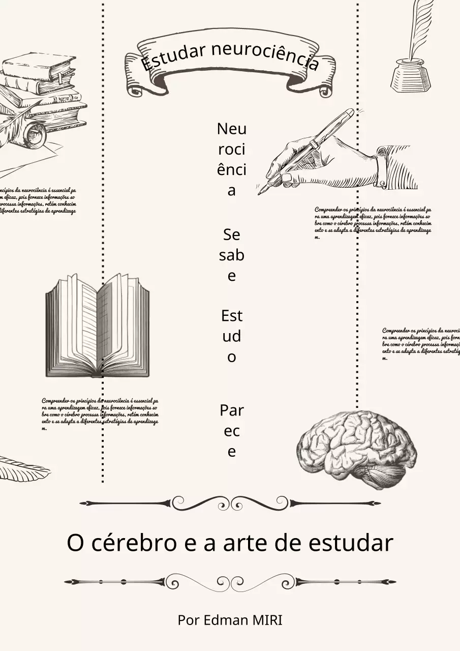 Capa clássica sobre ciências do cérebro e competências de estudo em bege e preto
