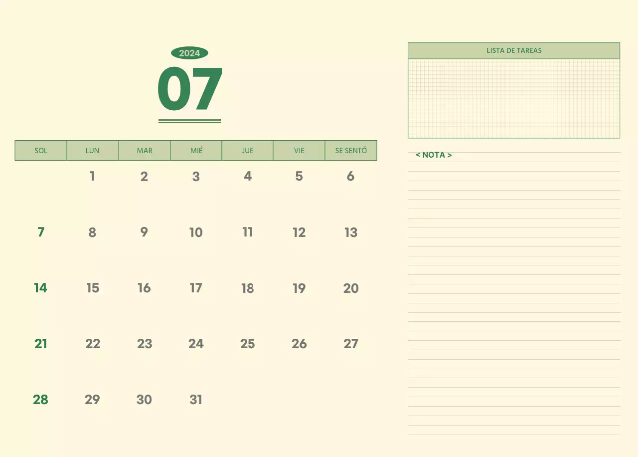 SAT Calendario de pared con concepto de bloc de notas del día D en verde y amarillo claro
