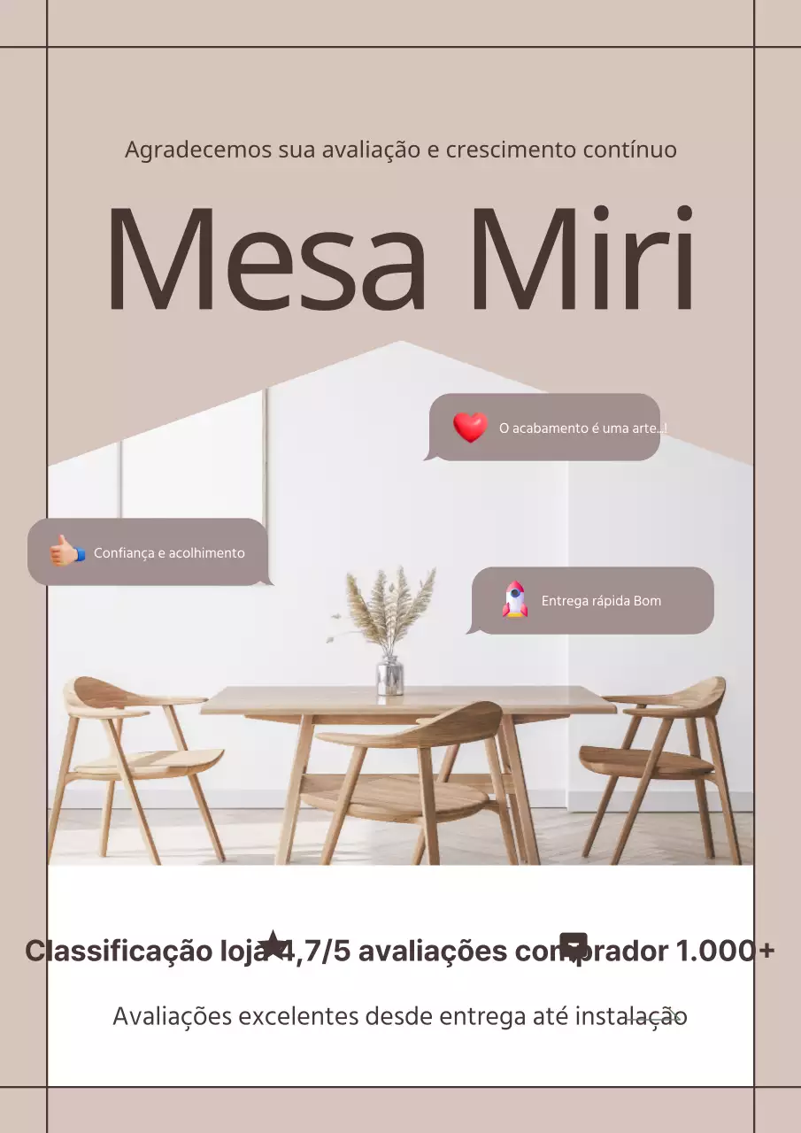 Promover revisões de entrega de mobiliário moderno em bege e castanho