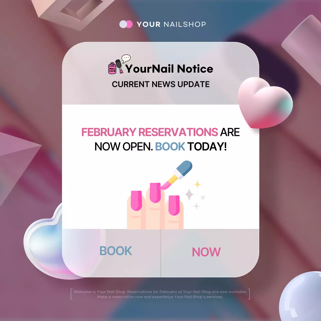 Pink and light blue trendy nail salon appointment announcement