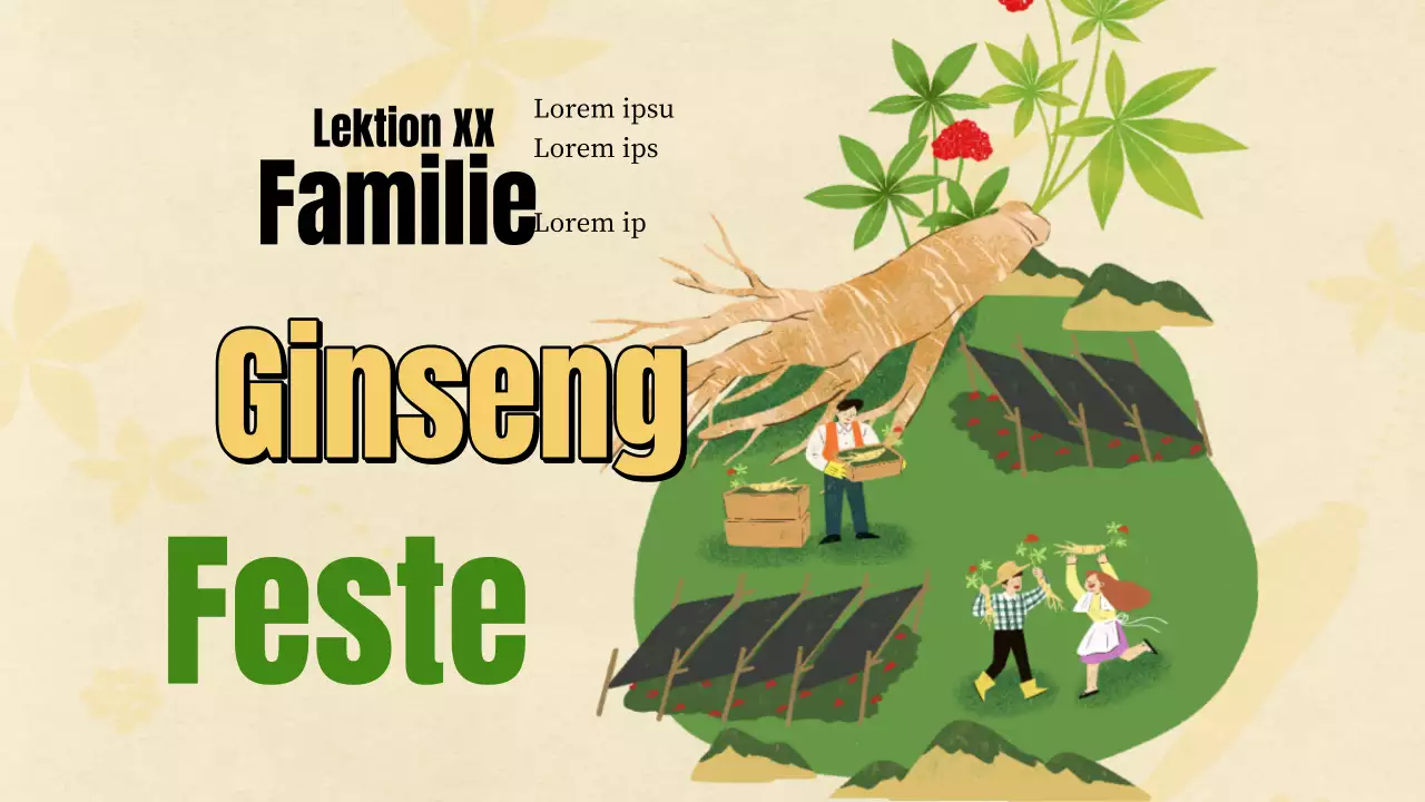 Ein einfacher gelb-grüner Plan für ein lokales Ginseng-Festival