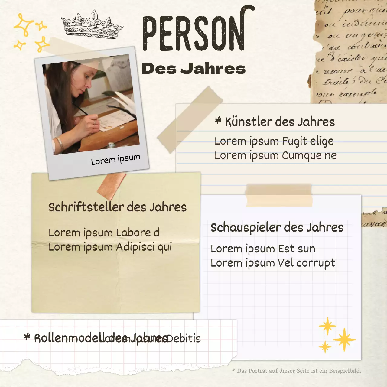 Persönliche Jahresendpost im Vintage-Stil in Gelb und Elfenbein