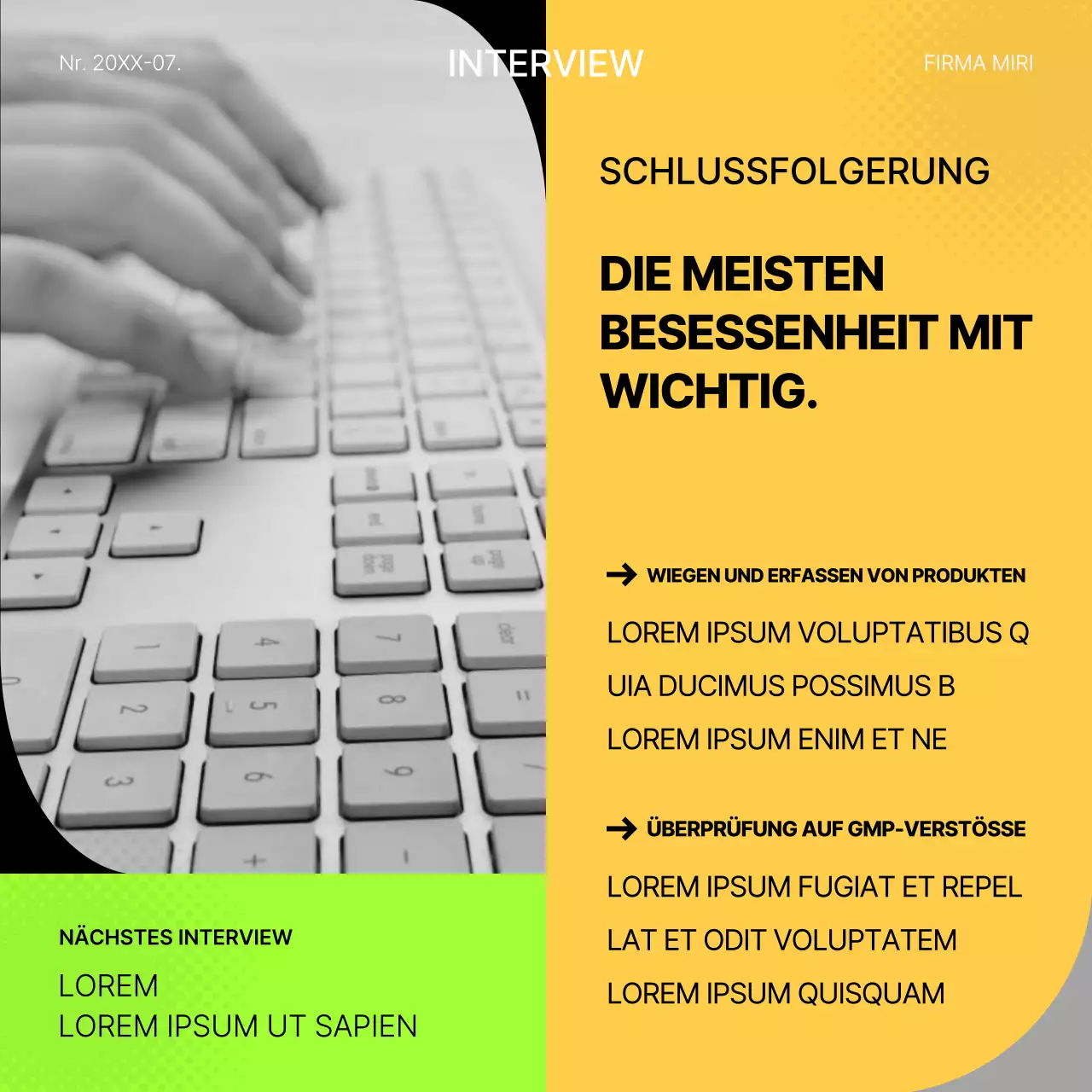 Fluoreszierendes und gelbes geometrisches Vorstellungsgespräch Post