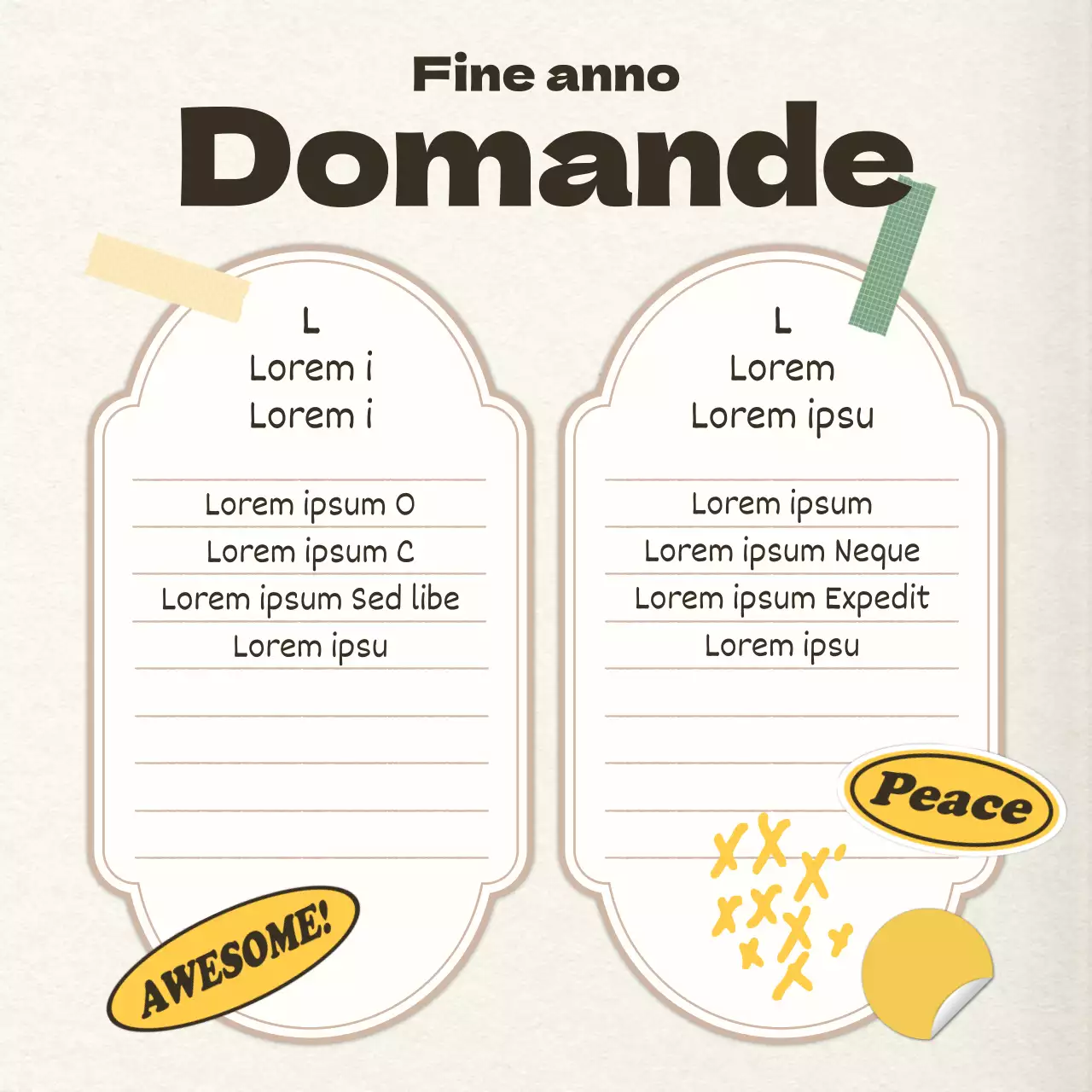 Posta personale vintage di fine anno in giallo e avorio