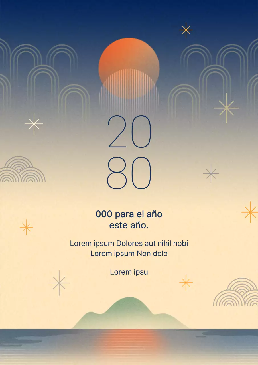 Felicitación tradicional de Año Nuevo en azul y naranja