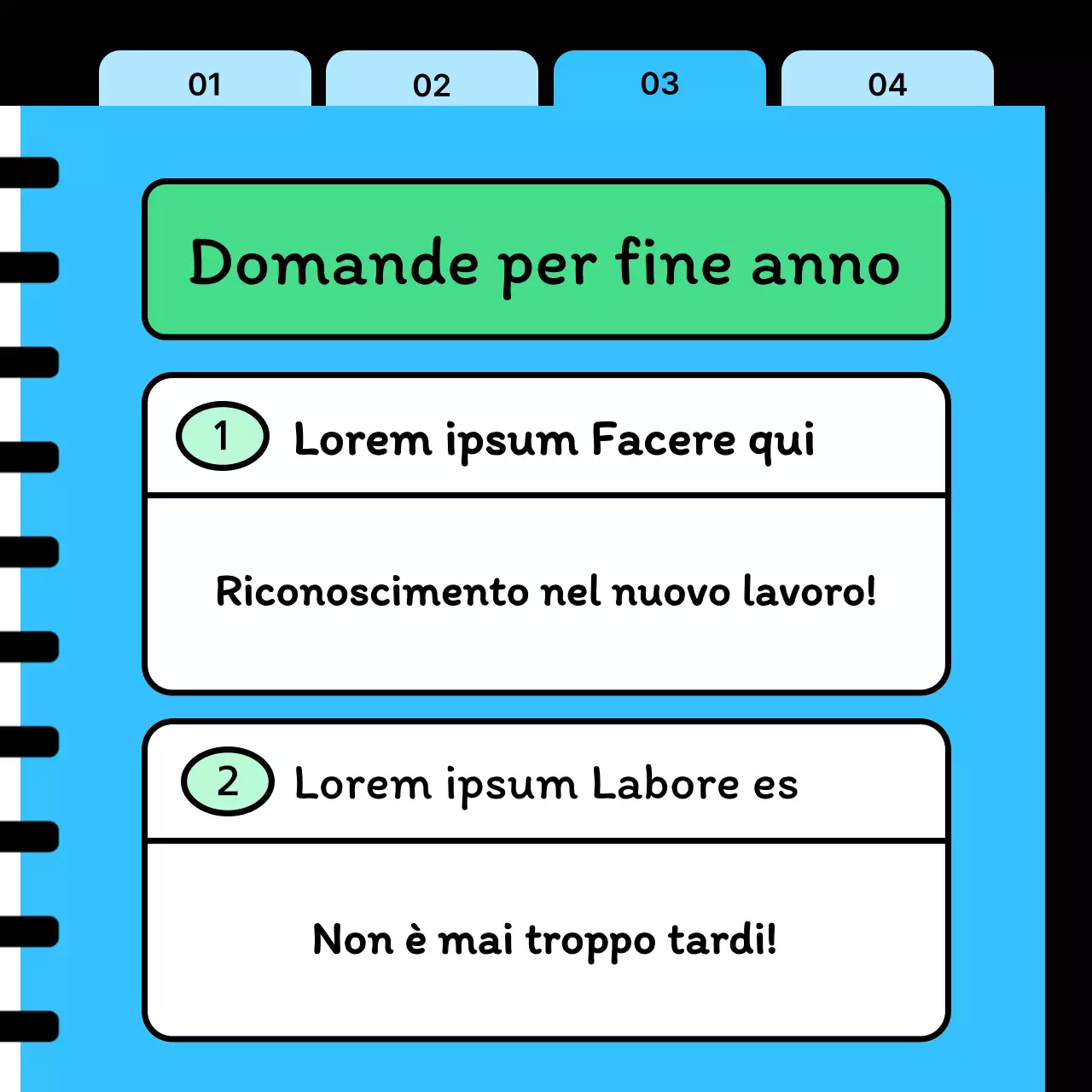 Un post di domande e risposte in stile kitsch, in azzurro e Capodanno.