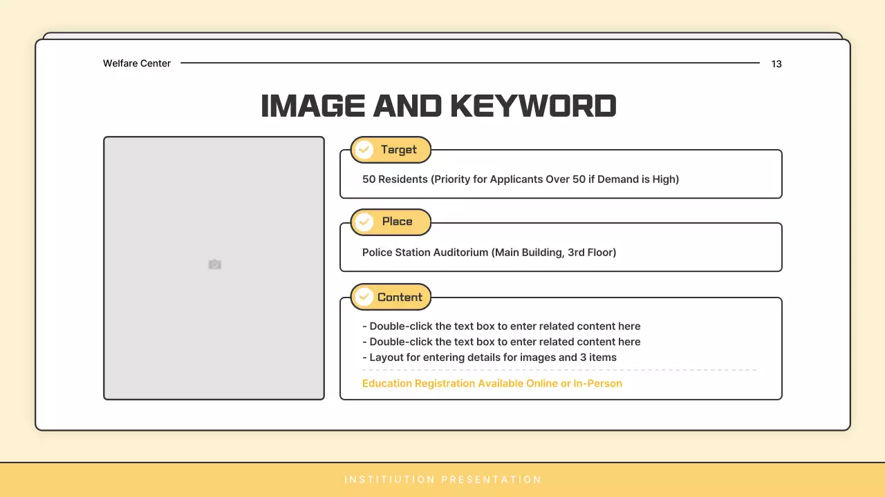 A basic yellow and white welfare center newsletter post