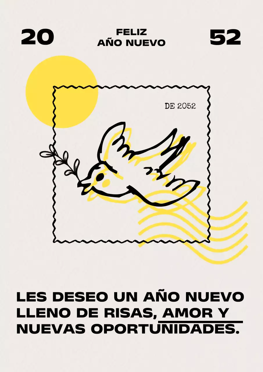 Tarjetas de felicitación de Año Nuevo minimalistas en beige y amarillo