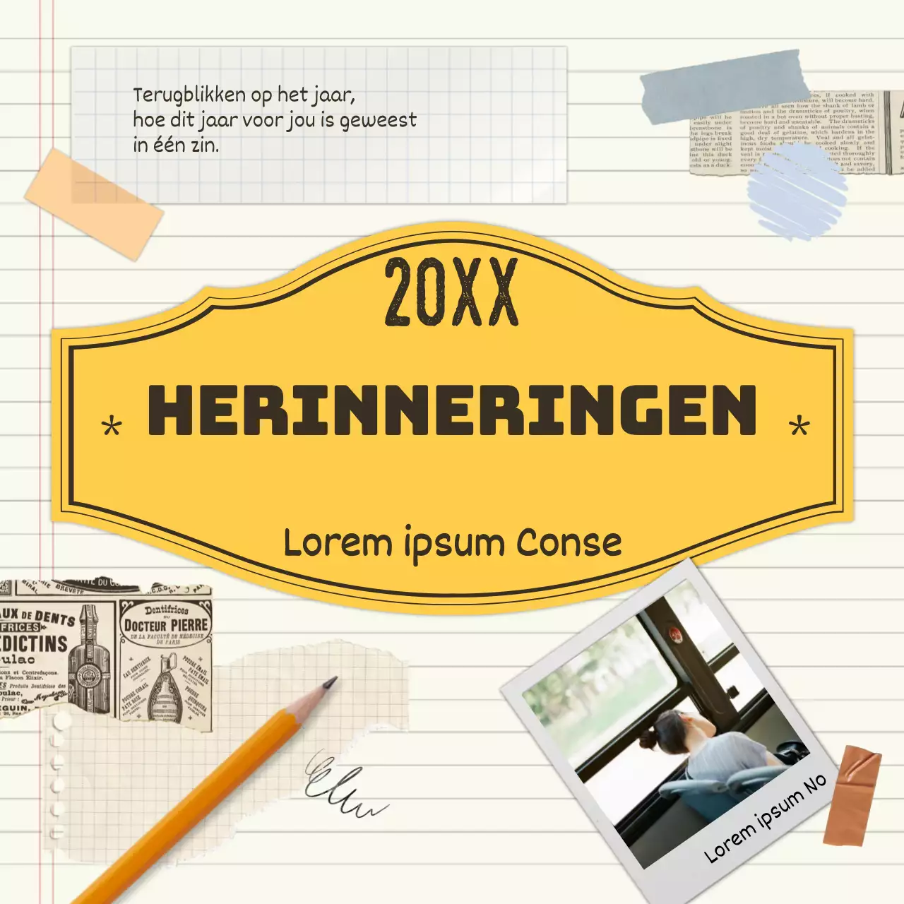 Vintage persoonlijke eindejaarspost in geel en ivoor