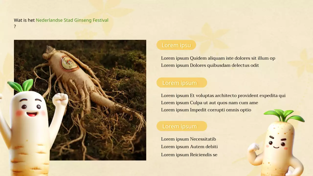 Een eenvoudig geel en groen plan voor een plaatselijk ginsengfestival