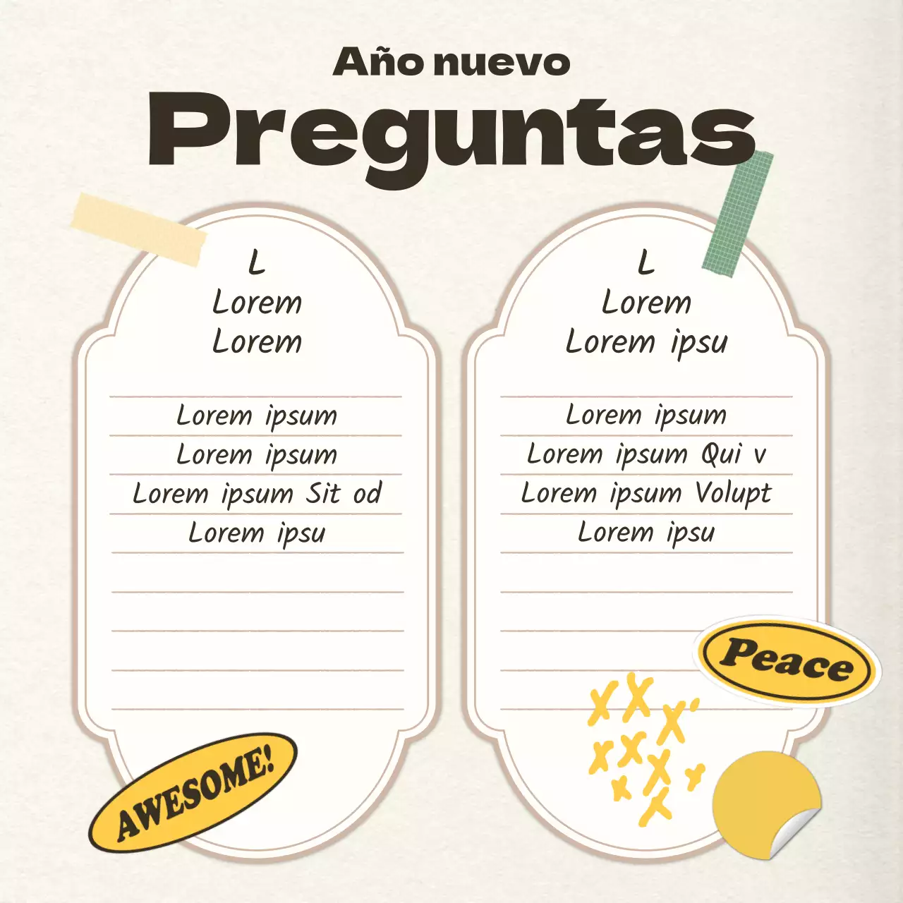 Postal de fin de año personal vintage en amarillo y marfil