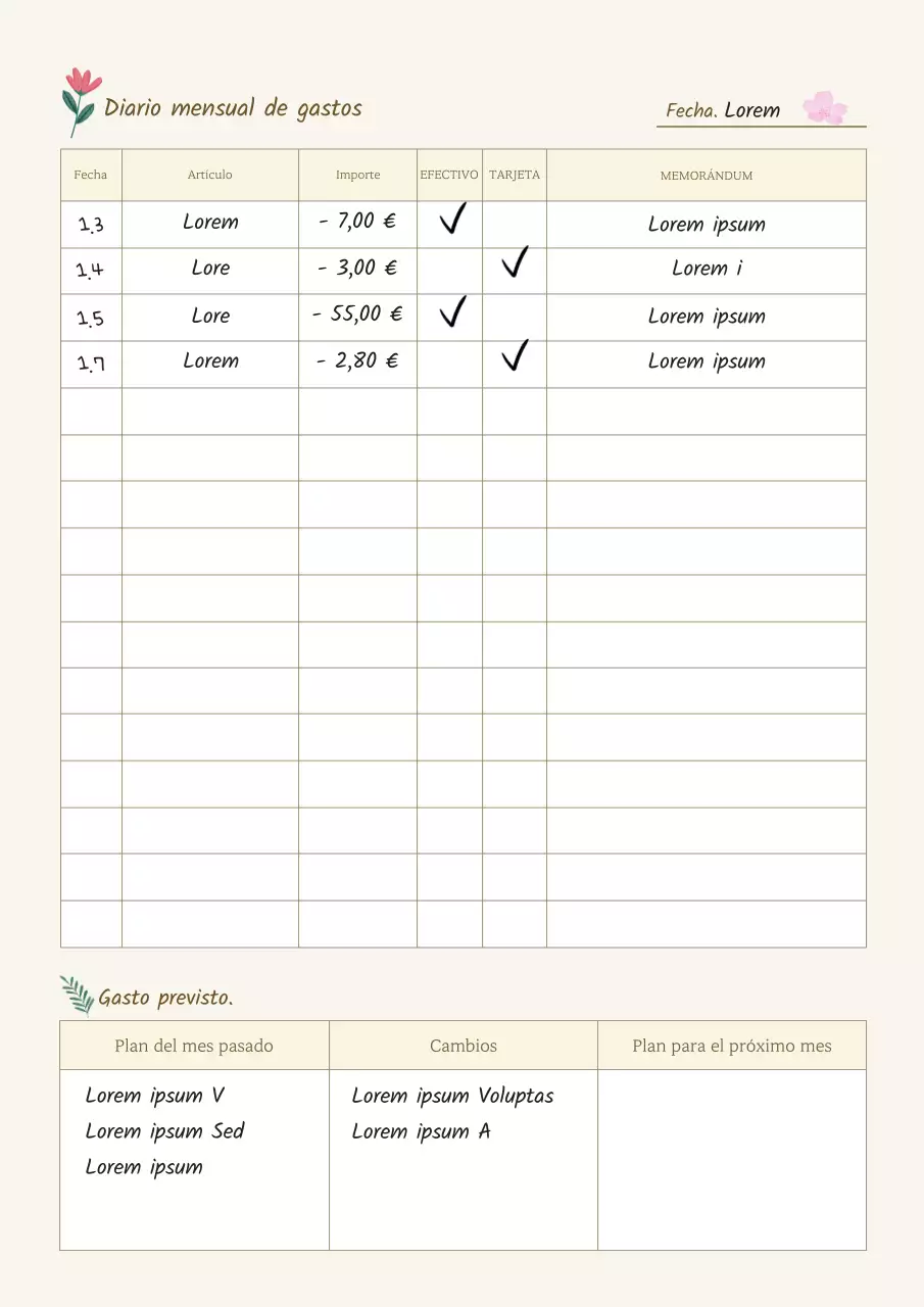 Una sencilla agenda de gastos en marfil y beige