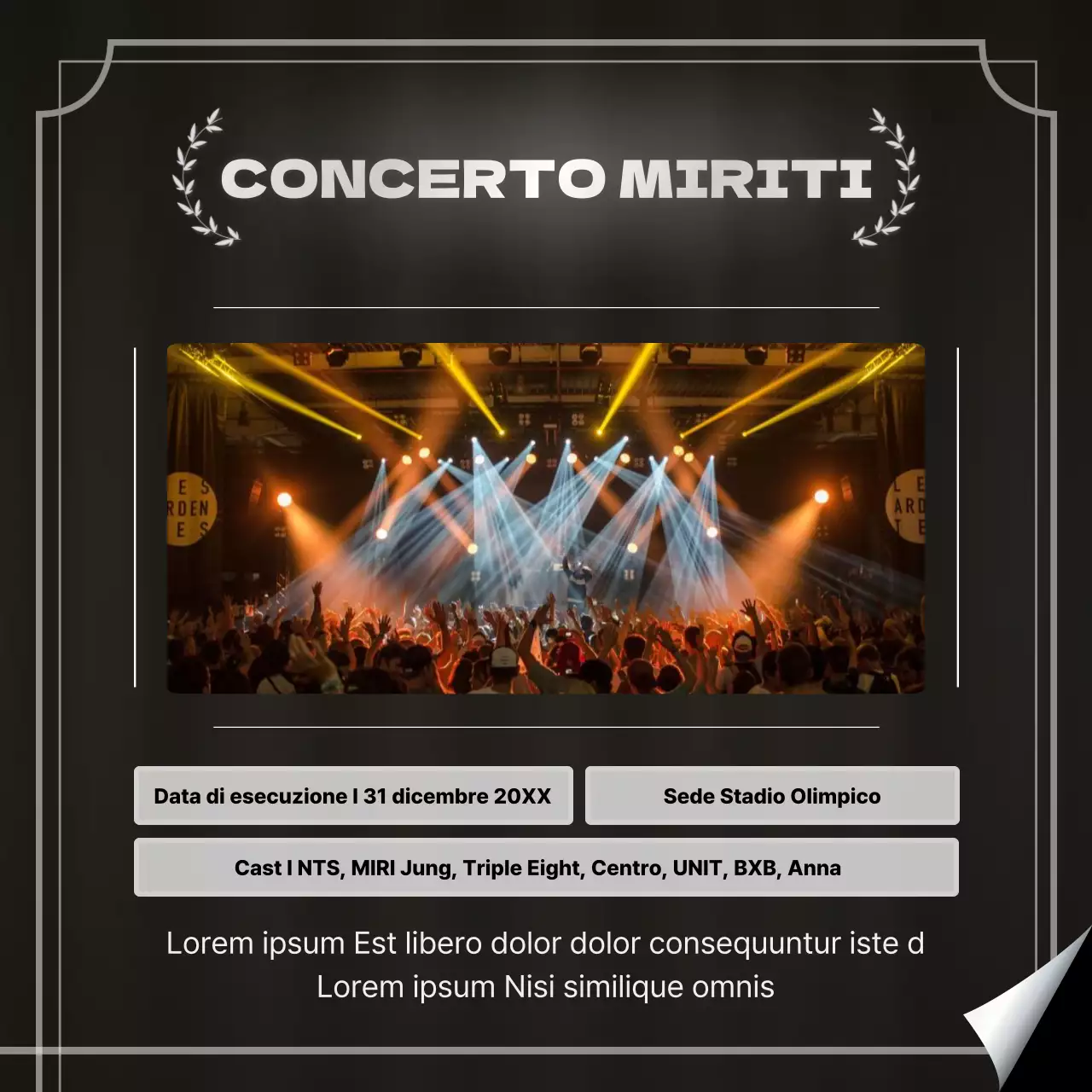 Annuncio di chiusura dal contenuto moderno in nero e argento