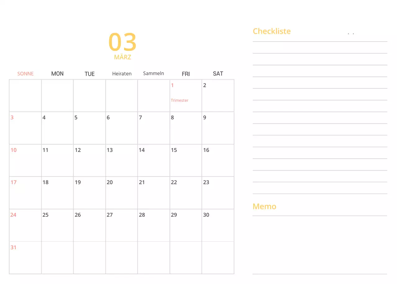 Niedlich illustrierter grüner Tischkalender mit Familienthemen