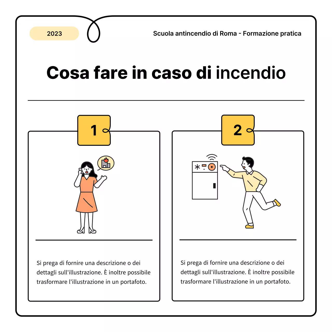 Nozioni di base gialle e arancioni e una piccola e simpatica scheda informativa sugli incendi