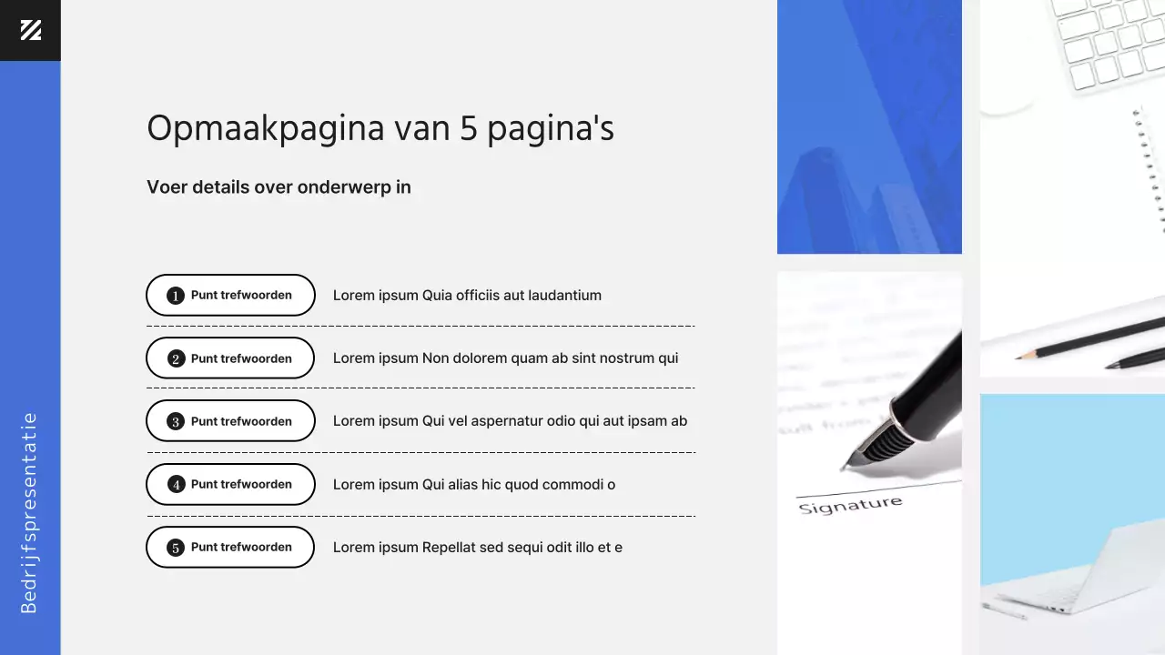 Moderne kantoormedewerker in blauwe zakelijke documentpresentatie