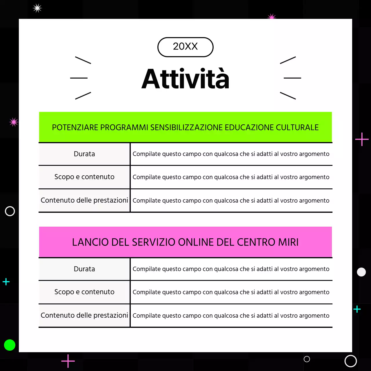 Rapporti di fine anno kitsch in rosa acceso e colori fluorescenti