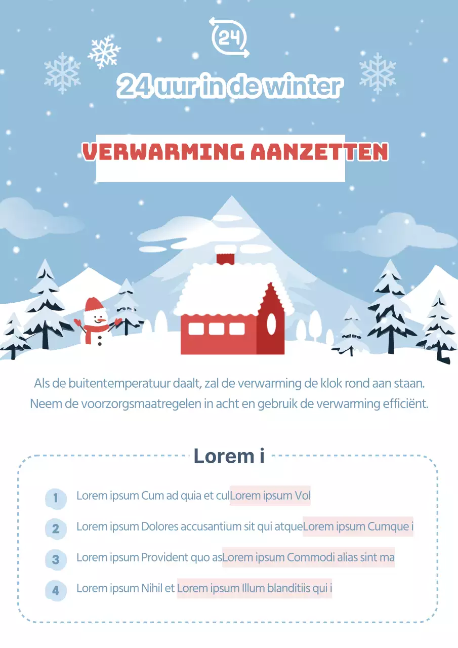 Aankondiging winterverwarming in lichtblauw en rood