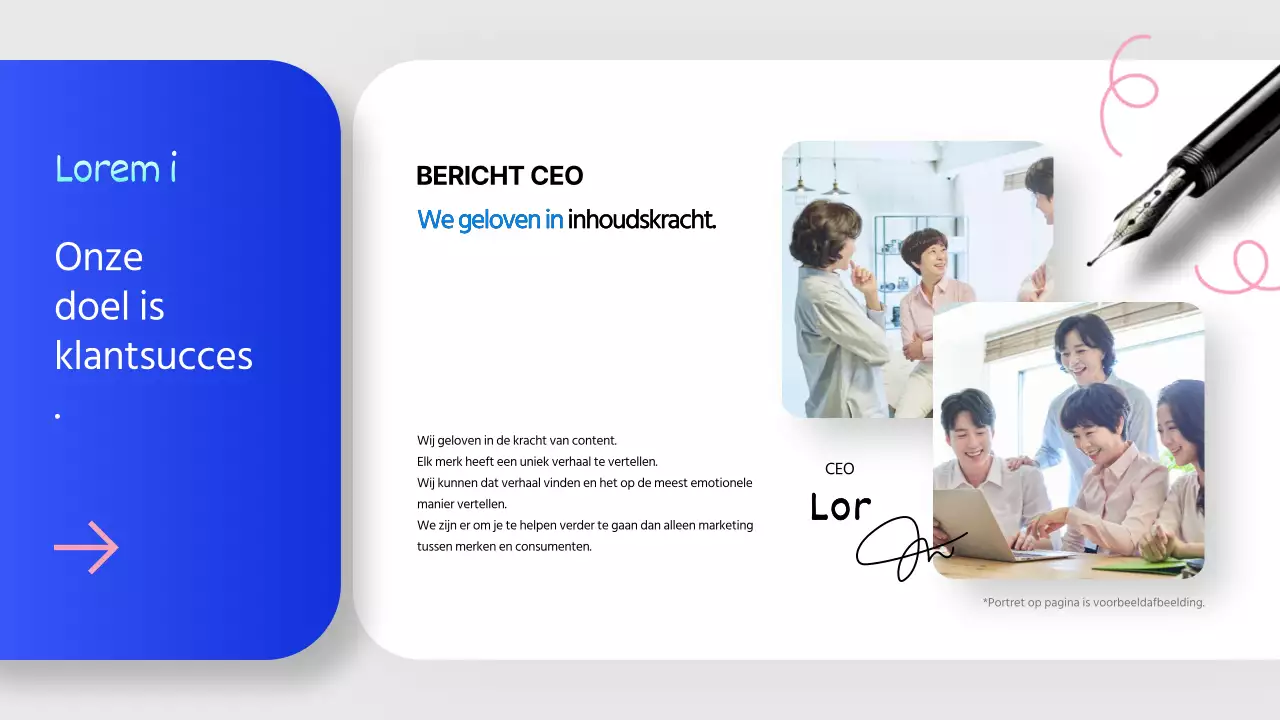 Een moderne sollicitatiebrief voor storytellingbedrijven in blauw en roze