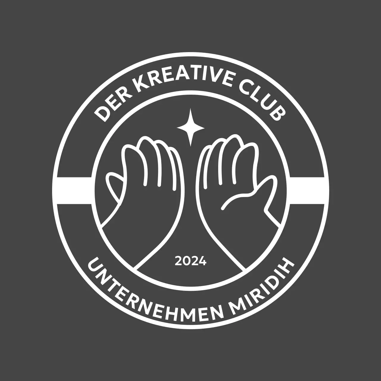 Geprägtes Logo mit hochgereckten Händen