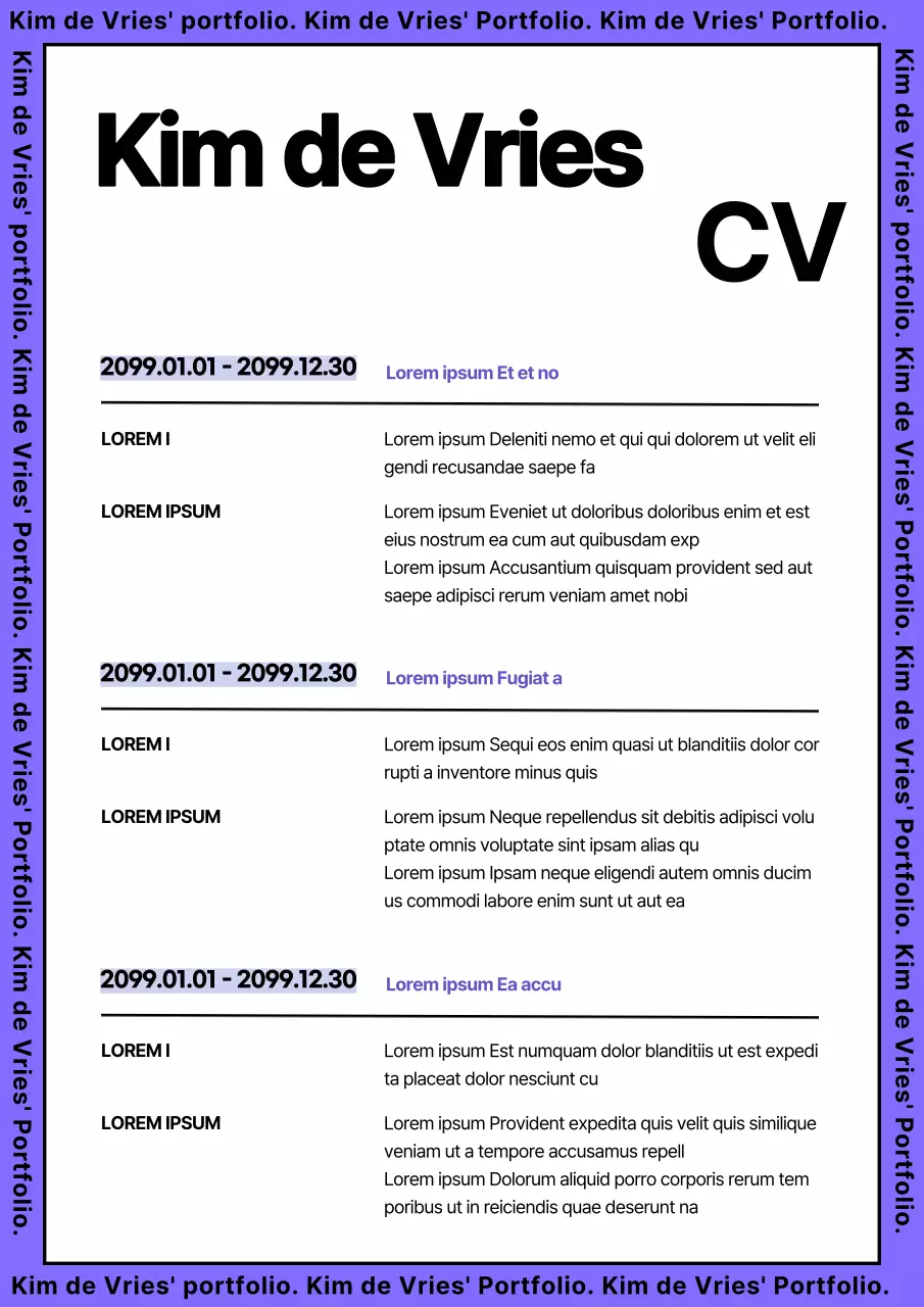 Kitscherige lijnen in paars ontwerp bio portfolio