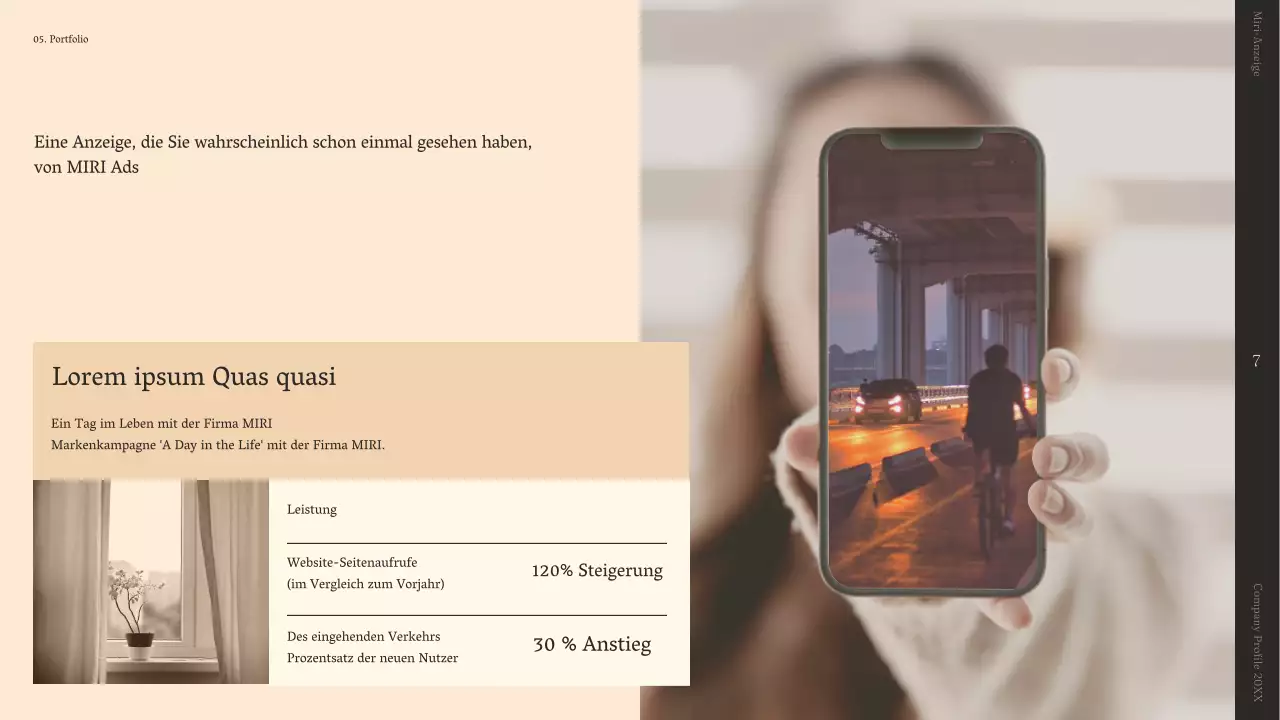 Ein einfaches Storytelling-Unternehmensprofil in Beige