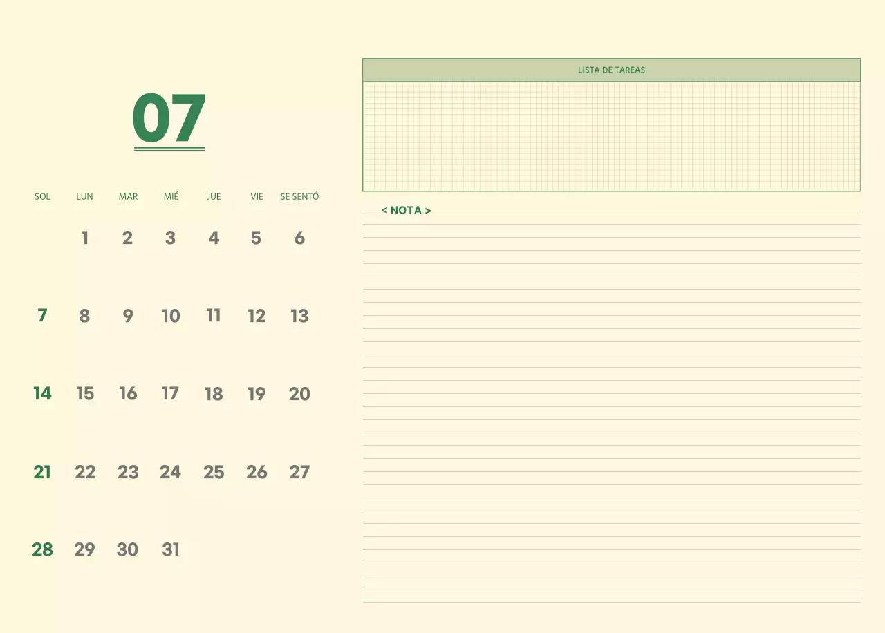 SAT Calendario de pared con concepto de bloc de notas del día D en verde y amarillo claro