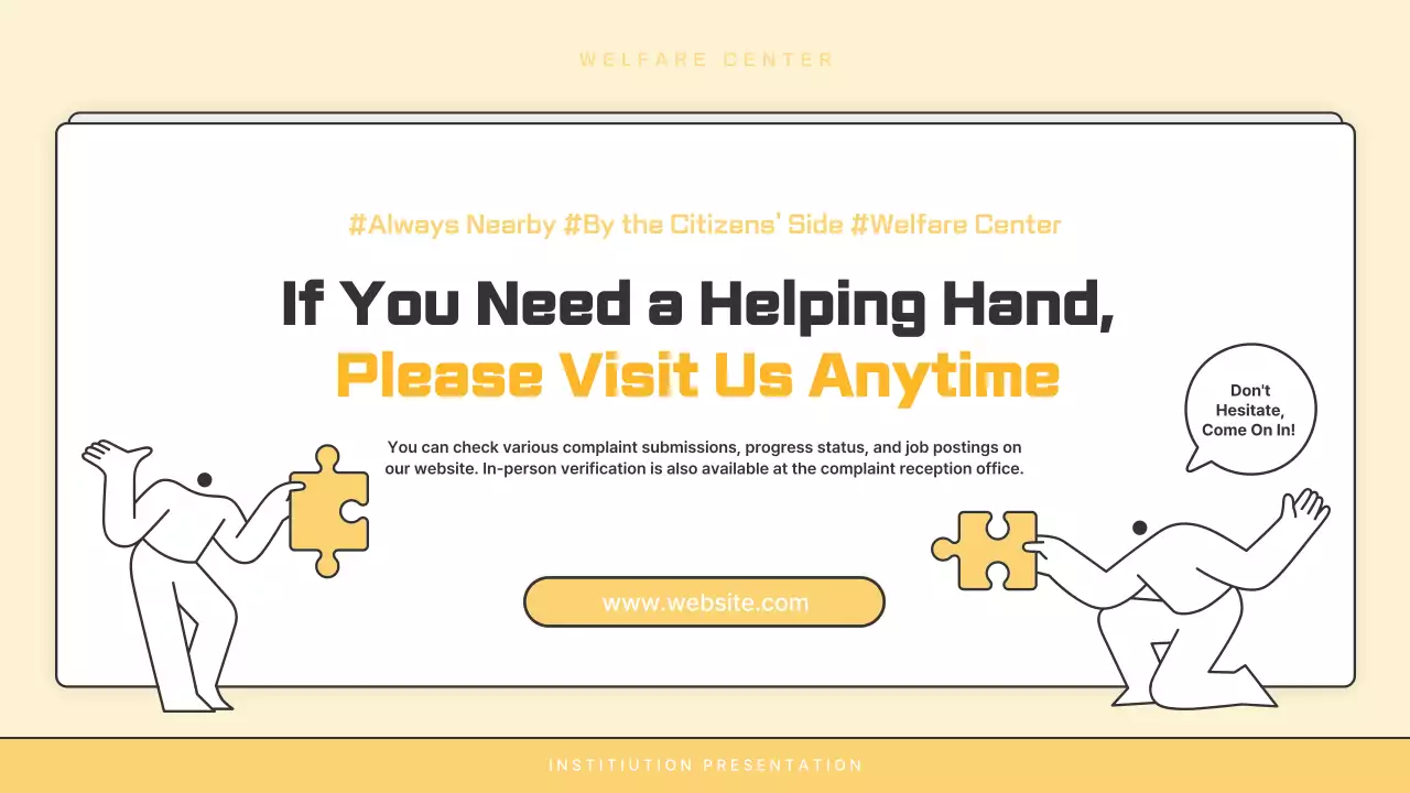 A basic yellow and white welfare center newsletter post