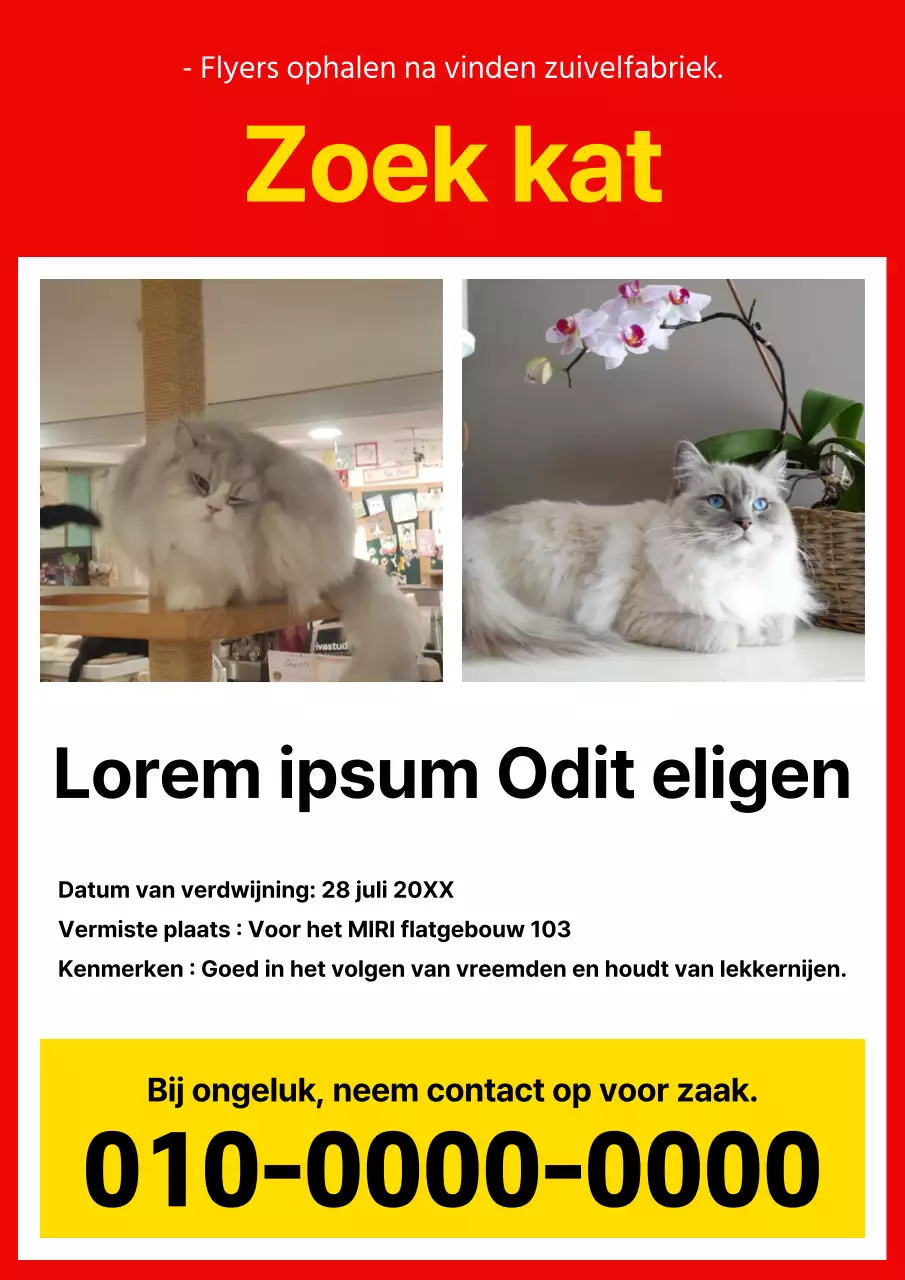 Basispost rood en geel vermiste huisdieren
