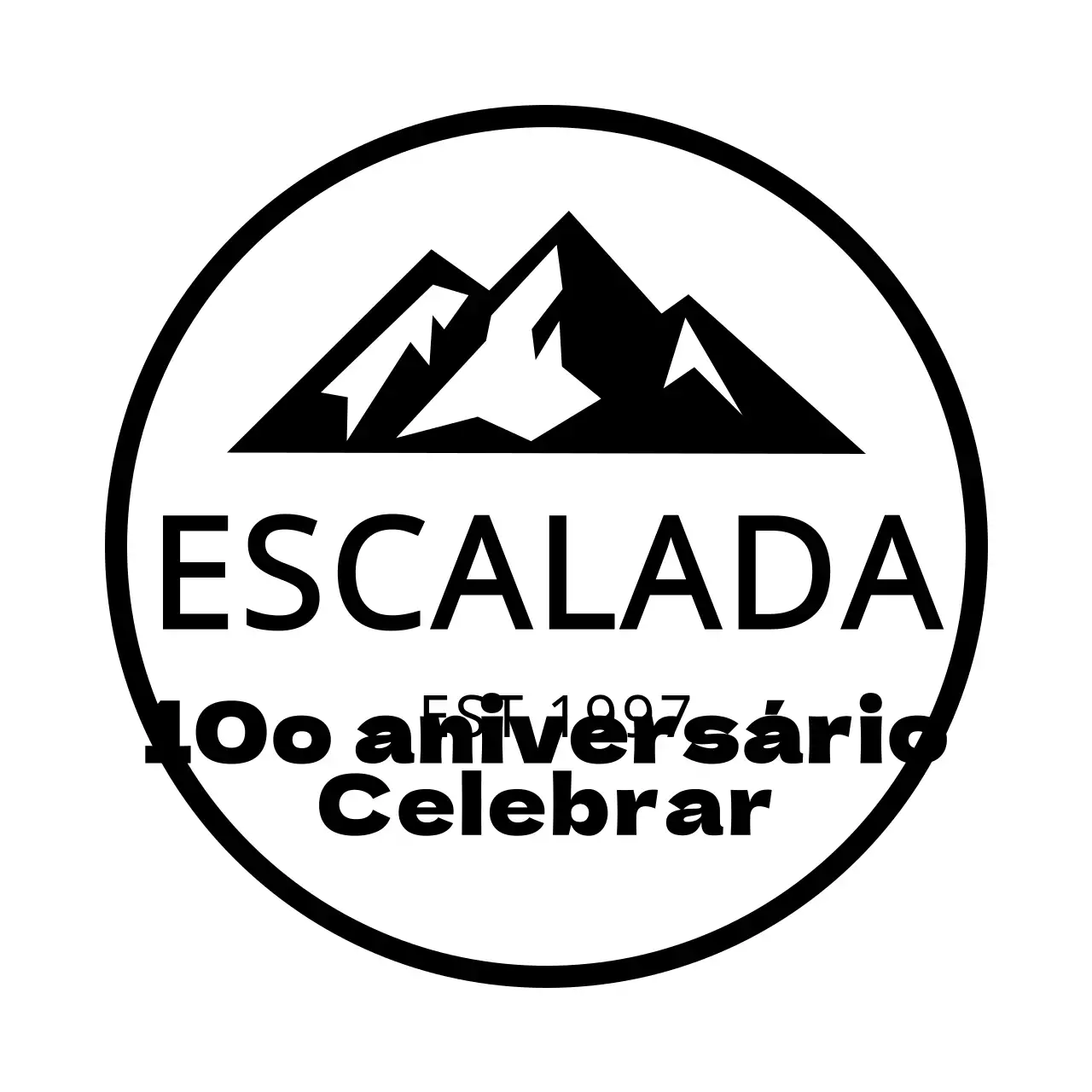 Um conceito simples para um clube de montanhismo com ilustrações de montanhas e tipos de letra serifados