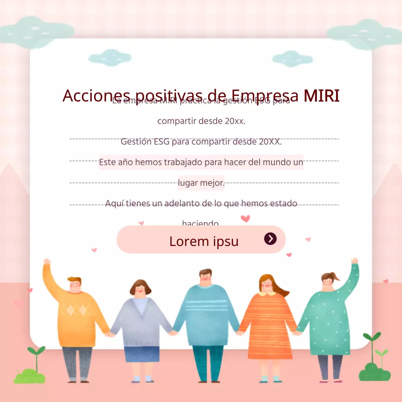 Informe corporativo de gestión ESG en rosa y azul claro