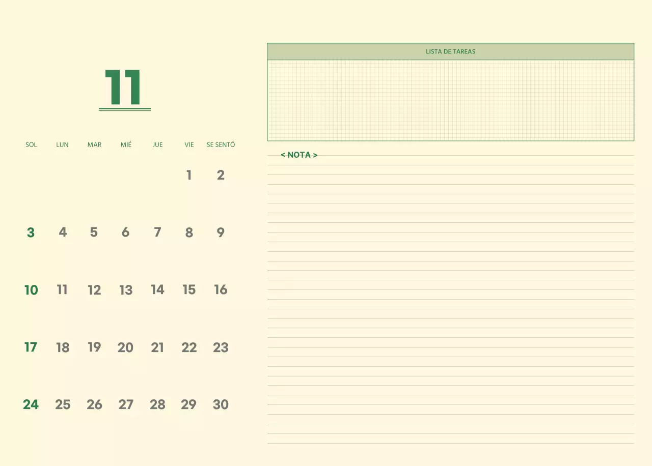 SAT Calendario de pared con concepto de bloc de notas del día D en verde y amarillo claro