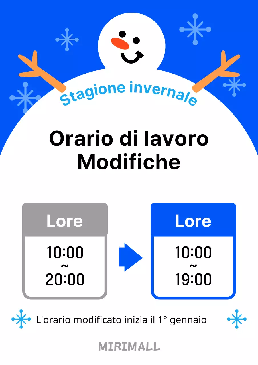 Un'affissione kitsch in bianco e blu per la modifica dell'orario di apertura
