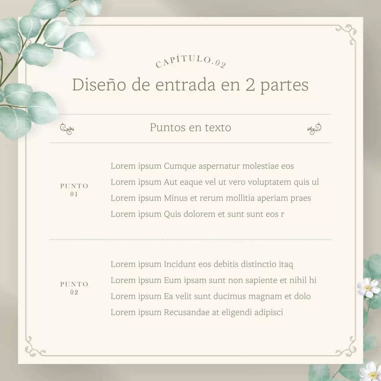 Lujoso boletín floral en beige y verde